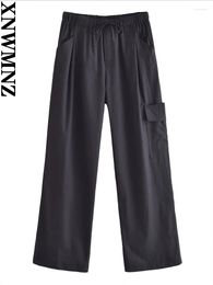Women's Pants XNWMNZ 2023 Women Fashion Cargo Trousers Vintage High Street Elastic Waist Drawcord Patch Pocket Female Chic