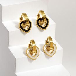 Hoop Earrings Stainless Steel Natural White/Black Shell Hollow Heart For Women Fashion Jewellery Accesorios Para Mujer