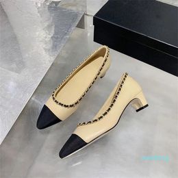 women's mid-heel dress shoes Luxury fashion leather boat shoes sexy chunky party shoes Match Colour women's leather sheepskin single