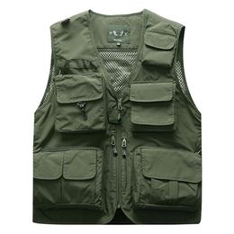 Outdoor Men's Tactical Fishing Vest jacket man Safari Jacket Multi Pockets Sleeveless travel Jackets 5XL 6XL 7XL 7898m266s