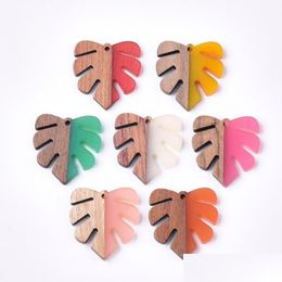 Charms Charms 50Pcs Handcrafted Vintage Natural Wood With Resin Pendant Design Monstera Leaf Shape Necklace Earring Eardrop Jewellery Fi Dhc75