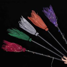 Other Event Party Supplies 5 Colours Halloween Witch Decor Broom Props Halloween Children Gifts LED Light Gauze Witch Broom Halloween Party Decoration Q231010