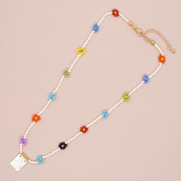 Pendant Necklaces Beaded Necklace Flowers Graph Originality Bohemia Hand Knitting Adjustable Fashion Simple Rice Bead