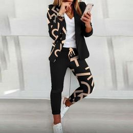 Women's Two Piece Pants DPSDE 2023 Ladies Autumn And Winter Fashion Commuting Print Long Sleeve LAPEL SUIT Casual Set