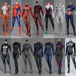 Military Figures 1/6 Female High Elastic Bottoms Stretch Amazing Spider Girl Tight Jumpsuit 3D Printed Bodysuit Battle Suit for 12" Action Figure 231009