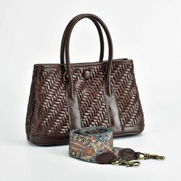 2023 New Top Layer Cowhide Woven Bag Garden Bag Genuine Leather Women's Handbag Tote Bag Large Capacity 231010