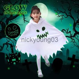 Theme Costume Children Boys Girls Cute White Ghost Demon Shining Cloak Cosplay Costumes Ghost Face Cape Performance Halloween Costume for Kids x1010