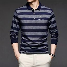 Men s Polos Hazzys 2023 Golf Wear Long Sleeved T shirt Cotton Lapel Polo Shirt Striped Summer Autumn Tops 231009