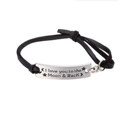 GX081 Personalized Design Letters of I Love You To The Moon And Back Charm Leather Bracelet Inspirational Jewelry Gift213D