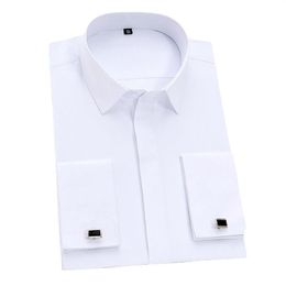 Men's French Cuff Dress Shirts Long Sleeve Social Work Business Non-iron Formal Men Solid White Shirt With Cufflinks221d