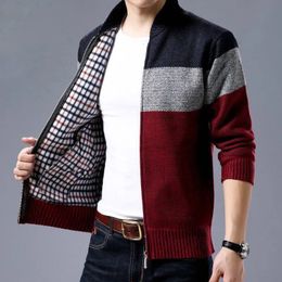 Men's Sweaters Men Cardigan Autumn Winter Keep Warm Thicken Fashion Knit Sweater Coat Stitching Colorblock Stand Collar Zipper Coats Jackets 231010