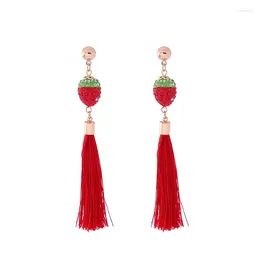 Dangle Earrings Bulk Price Crystal Strawberry Red Tassel Fringe 2023 Ethnic Gold Colour Long Drop For Women Jewellery