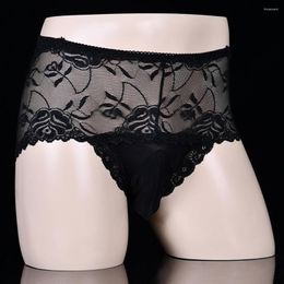 Underpants Sexy Lace Seamless Briefs Men's Ultra-thin Underwear Gay Transparent Breathable Mesh Sissy Pouch Panties Soft Undies