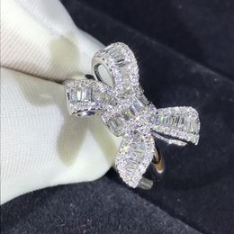 Fashion Lovely Bow Designer Band Rings for Wedding Shining Crystal Luxury Ring with CZ Diamond Stone for Women2527
