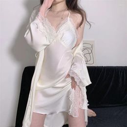 Women's Sleepwear Robe Nightgown Dress Set Gown Bride Lace Satin Wedding Home Bathrobe Loungewear Suit Spring Summer Lingerie