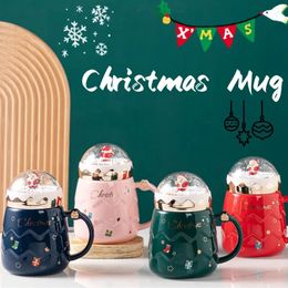 Mugs Christmas Mugs Ceramic Santa Claus Figurines with Lid and Spoon Lid Design Holiday Style Office Home Milk Coffee Cup Gifts 231009