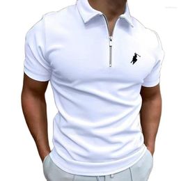 Men's Polos 23: Short Sleeved Solid Color Zippered Polo Shirt