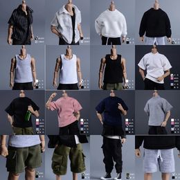 Military Figures 1/12 Scale Trendy Male Solider Loose Vest T Shirt Hoodie Multi-pocket Cargo Shorts Clothes Set Model for 6 inches Action Figure 231009