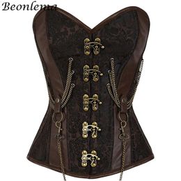 Women's Tanks Camis Corset Steampunk Body Shapewear Woman Brown Gothic Clothes Bodice Bustier Vintage Burlesque Goth Waist Lace up Corsets 231009