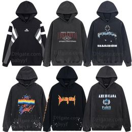 Mens Designer Hoodies Hooded street fashion sweater quality Sweatshirts Hole wear design Womens black top Loose drop shoulder silh256m