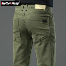 Mens Jeans Autumn Slim Stretch Fashionable and Versatile Soft Fabric Denim Pants Army Green Coffee Male Brand Trousers 231010