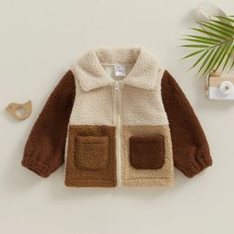 Coat Kids Girls Boys Winter Coats Laml Wool Plus Velvet Warm Jackets Long Sleeve Lapel Zipper Clre Contrast Colour Fuzzy Outerwear 231009