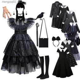 Theme Costume Wednesday Comes for Girls Birthday Princess Come Black Fancy Halloween Carnival Wednesday Cosplay Dresses for Kids Q231010