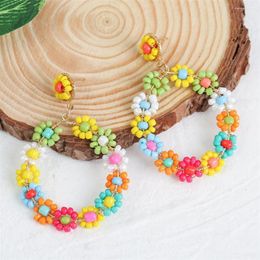 Stud Earrings Fashion Boho For Women Fresh Color Sweet Flower Girls Jewelry Spring Summer Floral Beaded Accessories