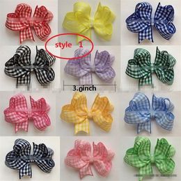 9 style available Baby Girl Chequered Hair Bows Butterfly Gingham School Checked Hair Bow with Clip Hair accessories 50pcs 296T