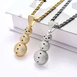 New 18K Gold Plated Ice Out Full CZ Cubic Zirconia Christmas Snowman Pendant Necklace Chain Hip Hop Jewellery Gifts for Men an238D