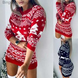 Women's Sweaters Sweater Women Christmas Deer Knitted Long Sleeve Round Neck Ladies Jumper Fashion Casual Winter Autumn Pullover ClothesPlus SizeL23101