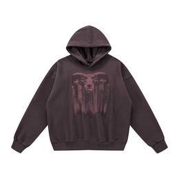 Gaojie Chaopai Goat Printed Worn Washed Hooded Sweateroro7