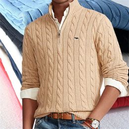 Men's Sweaters High Quality Same Brand Men's Autumn Winter Cable 100% Cotton Knit Sweaters Zipper Mock Neck Pullovers Pull Homme 8509 231010