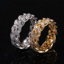 Trendy Rings Gold Colour Top Quality Bling Bling Iced Out CZ Hip Hop Punk Ring Cuban Link Chain Ring302E