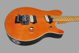 Factory Custom Orange Electric Guitar with Quilted Maple Veneer,Maple Fretboard,HH Pickups,Can be Customised