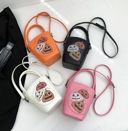 Halloween children handbags girls cartoon pumpkin printed single shoulder phone bag kids PU leather messenger bucket bags