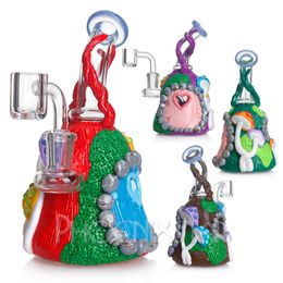 Mushroom 3D Hand Painting Glass Hookahs 7 Inches Water Bong Dab Rig Smoking Water Pipe Bongs House Cute Shape With Quartz Banger