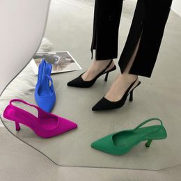 Dress Shoes Woman Sandals High Heels Green Pointed Toe Pumps Slingback Single Thin Ankle Strap Party Female Sexy Sandalias