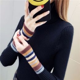 Women's Sweaters Elastic Sweaters Long-Sleeve Female Pullovers Turtleneck Winter Autumn Women Clothes Jumper Streetwear Knitted Tops Black Red S 231005