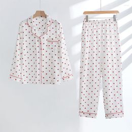 Women's Sleepwear 2023 Love Printed Cotton Gauze Pyjamas Comfortable Breathable Sweat-absorbent Long Sleeve Trousers Nightwear