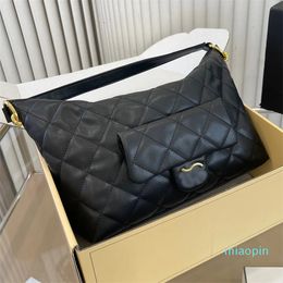 2023-Women Luxury Brand Bag Large Capacity Handbag Classic Diamond Checker Black Gold Colour Matching Backpack Soft Sticky Feel 28cm