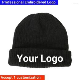 Berets Custom Beanie Winter Warm Casual Hip Hop Bonnet Hat Adult Men Female DIY Your Logo Wool Knitted Skull Cap Elastic Beanies Unisex