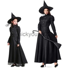 Theme Costume Halloween Wizard Cosplay Costume Kids Adult Halloween Women Deluxe Wicked Witch Costume Black Full Length Dress x1010