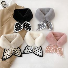 Scarf New Style Plush Stitching Polka Dot Knitted Cross Girl All-match Scarf Warm Scarf