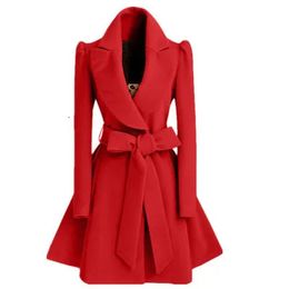 Womens Wool Blends Korean womens woolen windbreaker Overcoat jacket coats Red XL autumn and winter long fashion coat 231010