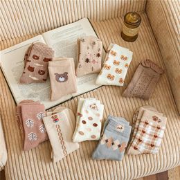 Women Socks Funny Creative Cute Bear Female Mid-Tube Japanese Small Fresh For Girls Student Spring Autumn Cotton