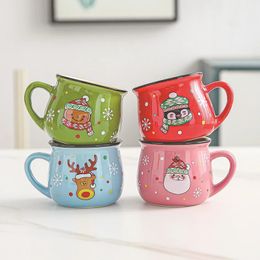 Mugs 4pcs Ceramic Christmas Mug Santa Coffee Cup Baking Shop Dessert Cup Coffee Breakfast Cup Children's Cup Christmas Decor Gifts 231009