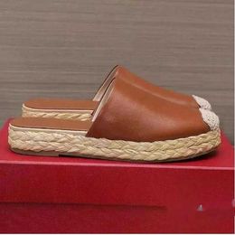 Ferragam Womens Best-quality Slippers Round Thick Toe Sole Hand Woven Fisherman Flat Shoes Fashionable and Comfortable Single Pedal