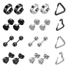 Stud Earrings 1-10 Pairs Stainless Steel CZ Ball Triangle Huggie Hoop Set For Men Women Black And Silver