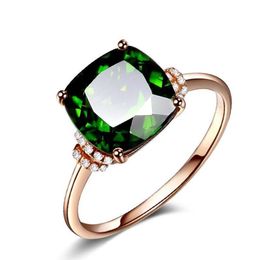 Cluster Rings 18k Rose Gold Natural Emerald Gemstone Ring For Women Green Diamond Zircon Finger Engagement Party Jewelry Gift286W